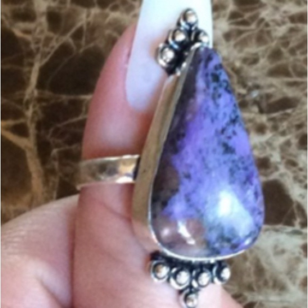 CHAROITE STERLING SILVER RING BOHO - Picture 2 of 6